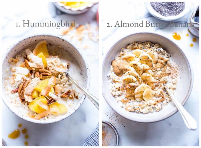 1. Hummingbird overnight coconut oats. 2. Overnight Oats Coconut Milk with bananas and almond butter.
