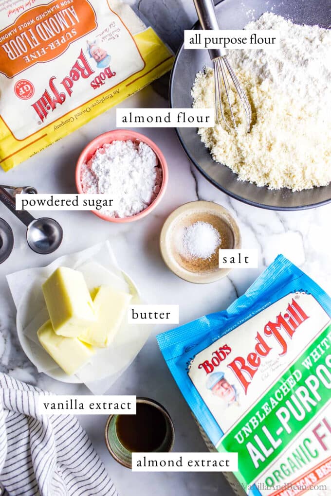 Ingredients for recipe Italian wedding cookies.