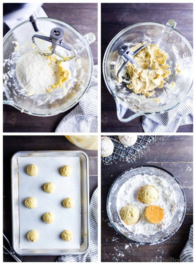Process images of how to mix and make Italian wedding cookie.