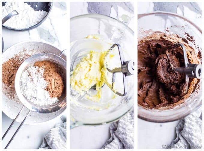 Mixing the dark chocolate buttercream icing.
