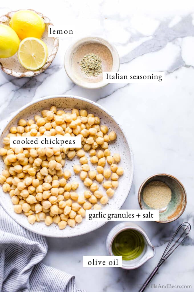 Ingredients for crispy chickpea croutons.