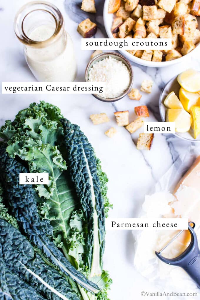 Vegetarian Kale Caesar Salad ingredients.
