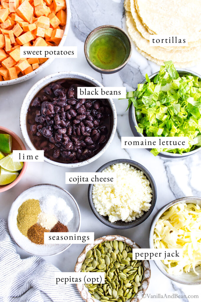 Ingredients for black bean sweet potato tacos.