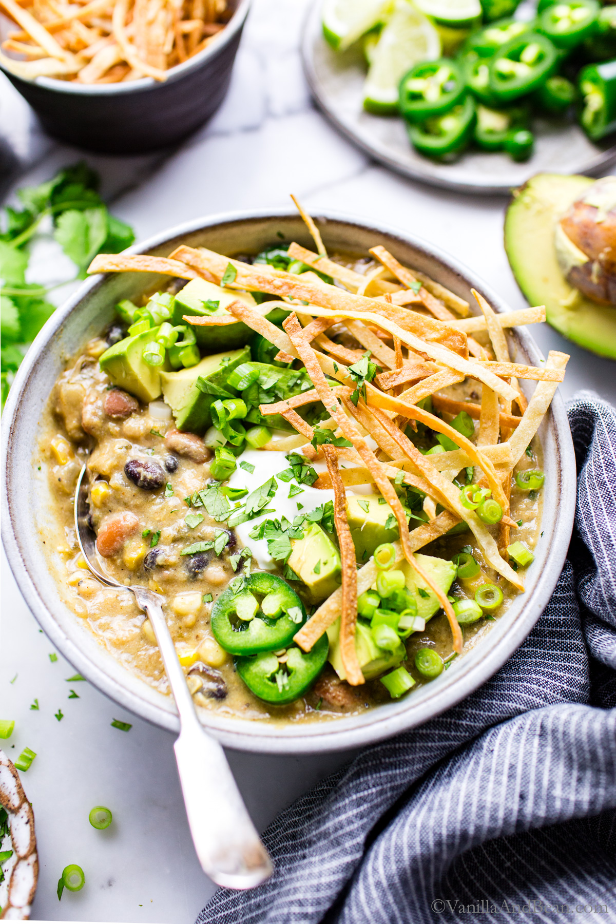 Vegetarian White Bean Chili with 3 Beans