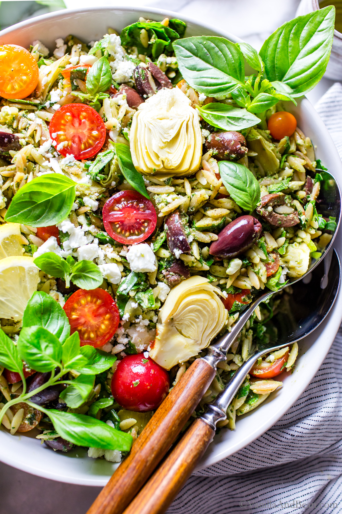 35 Minute Mediterranean Pesto Orzo Pasta Salad