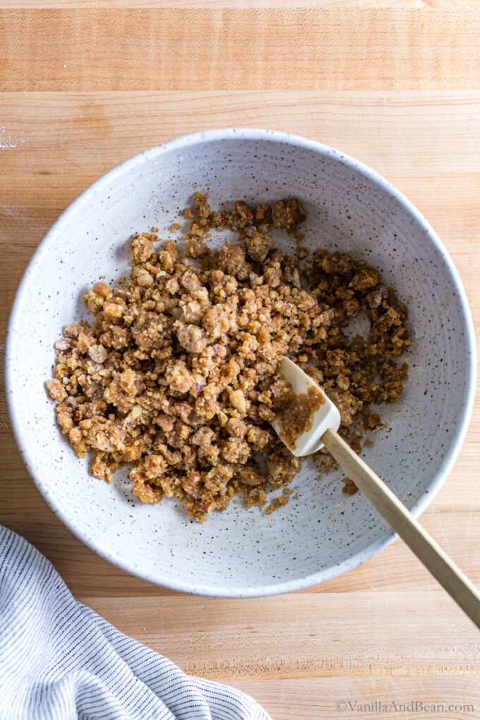 Crumble streusel topping in a bowl.