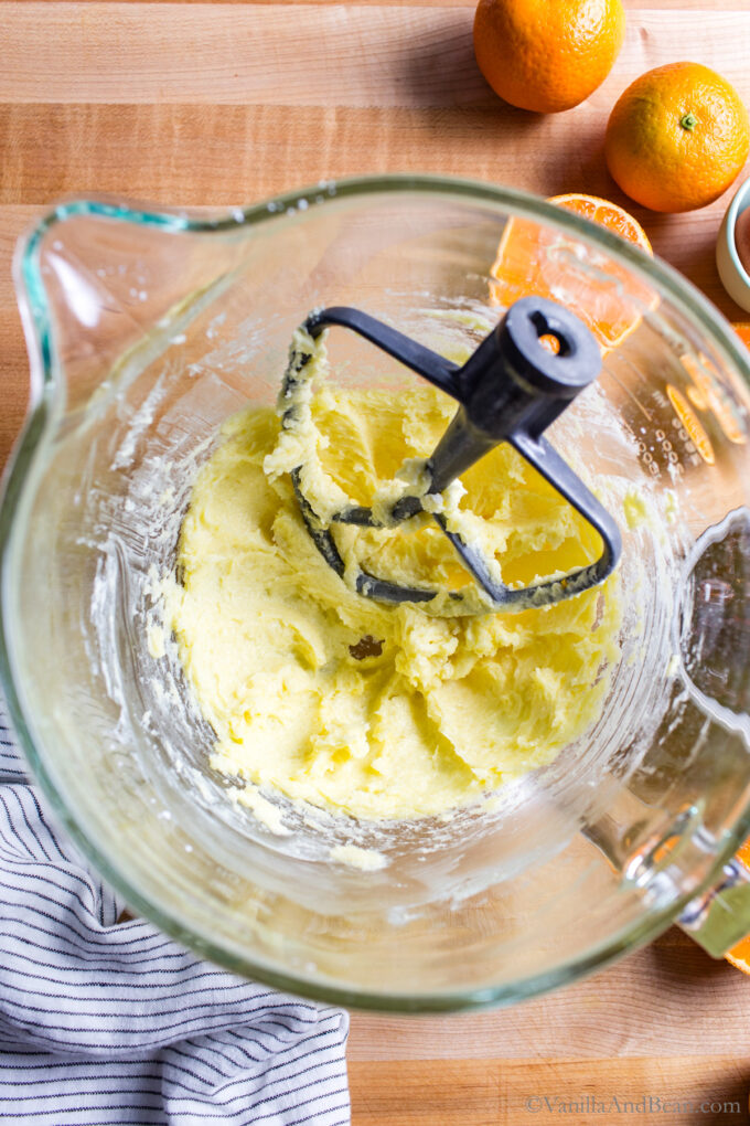 Mixed butter and sugar in a stand mixer bowl.