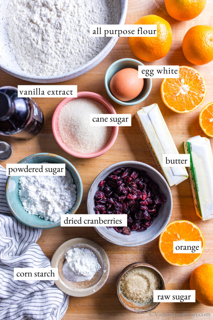 Cranberry Orange Shortbread Cookies ingredients. 