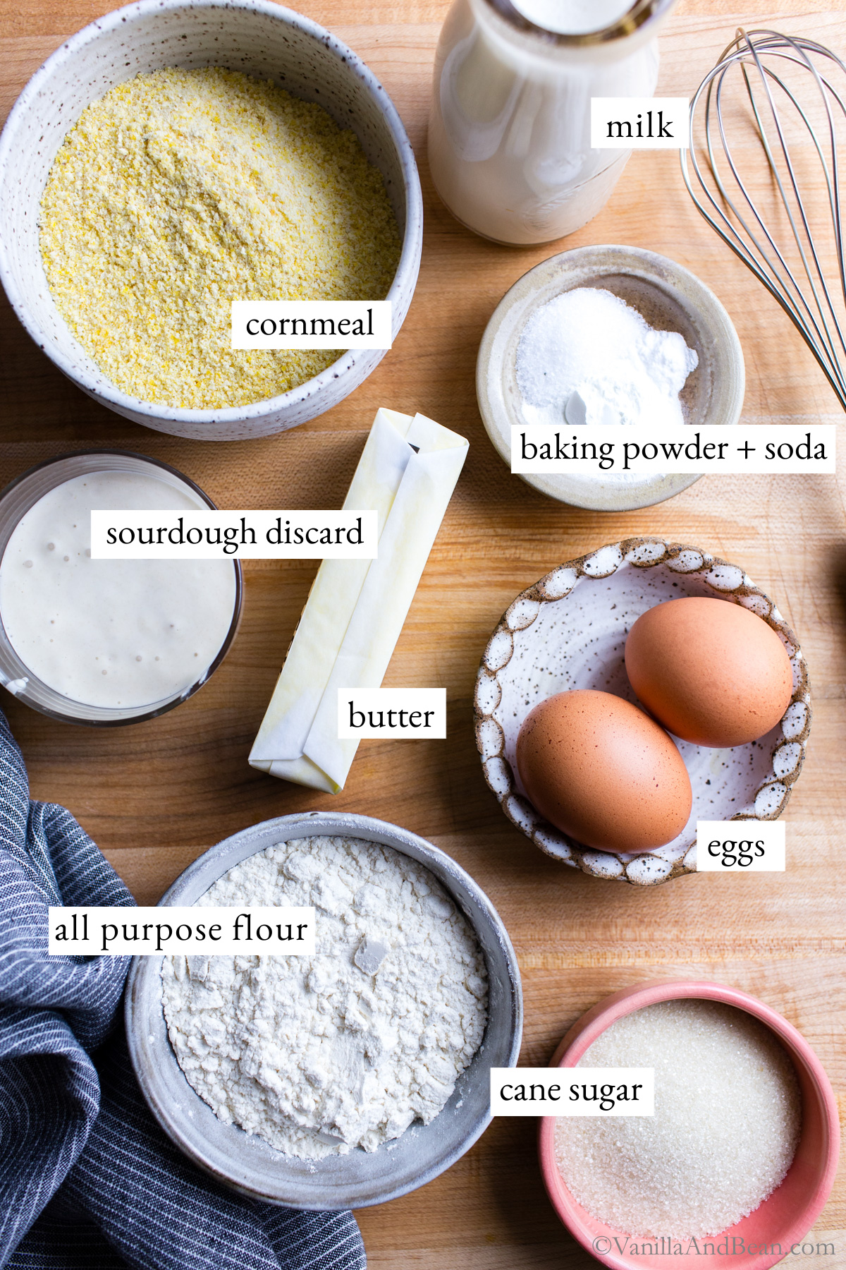 Sourdough cornbread ingredients.