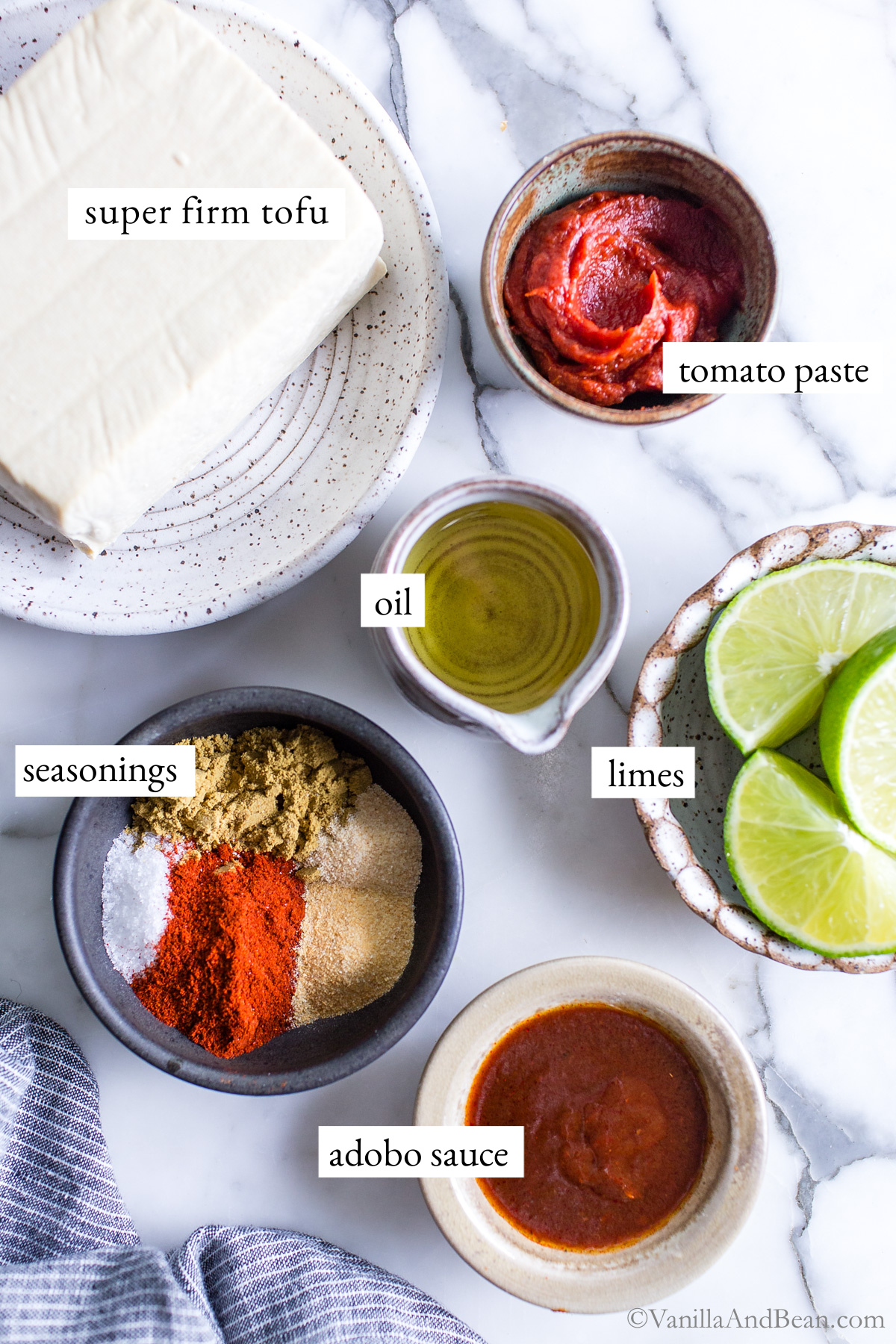 Tex Mex Shredded Tofu Ingredients on a table.