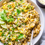 Mexican street corn pasta salad in a bowl ready for sharing.