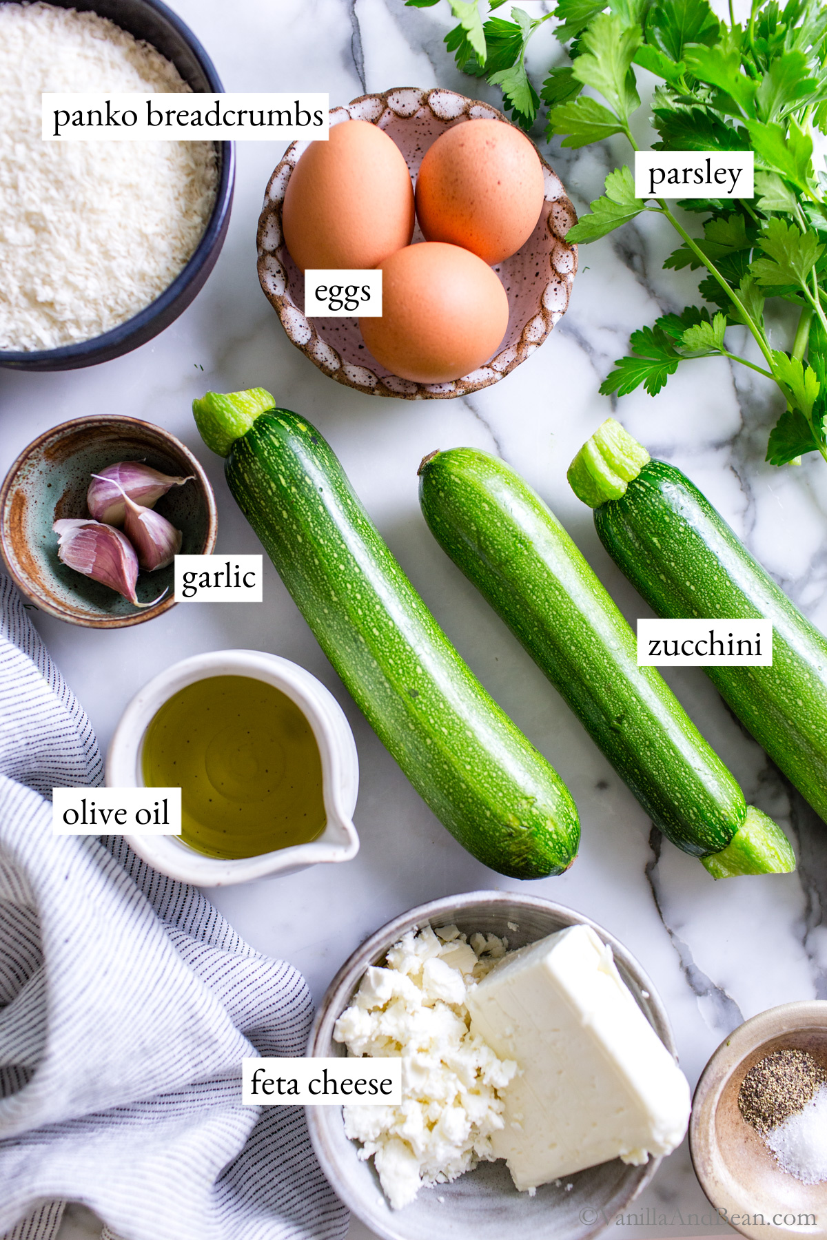 Zucchini and Feta Fritters ingredients.